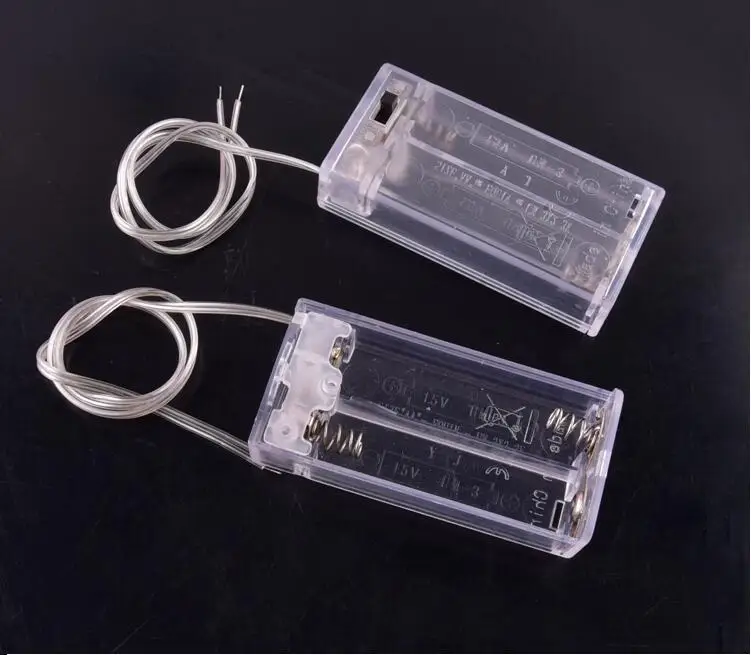 MasterFire 20pcs/lot 2 X 1.5V AA Battery Holder Storage Box Case With Switch Leads 2 Slots 2A AA 3V Batteries Cover Container