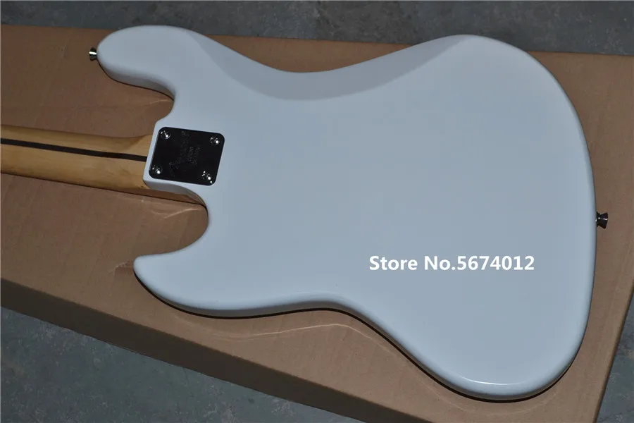 Factory direct high quality white 4 string bass guitar maple xylophone neck black guard can be customized