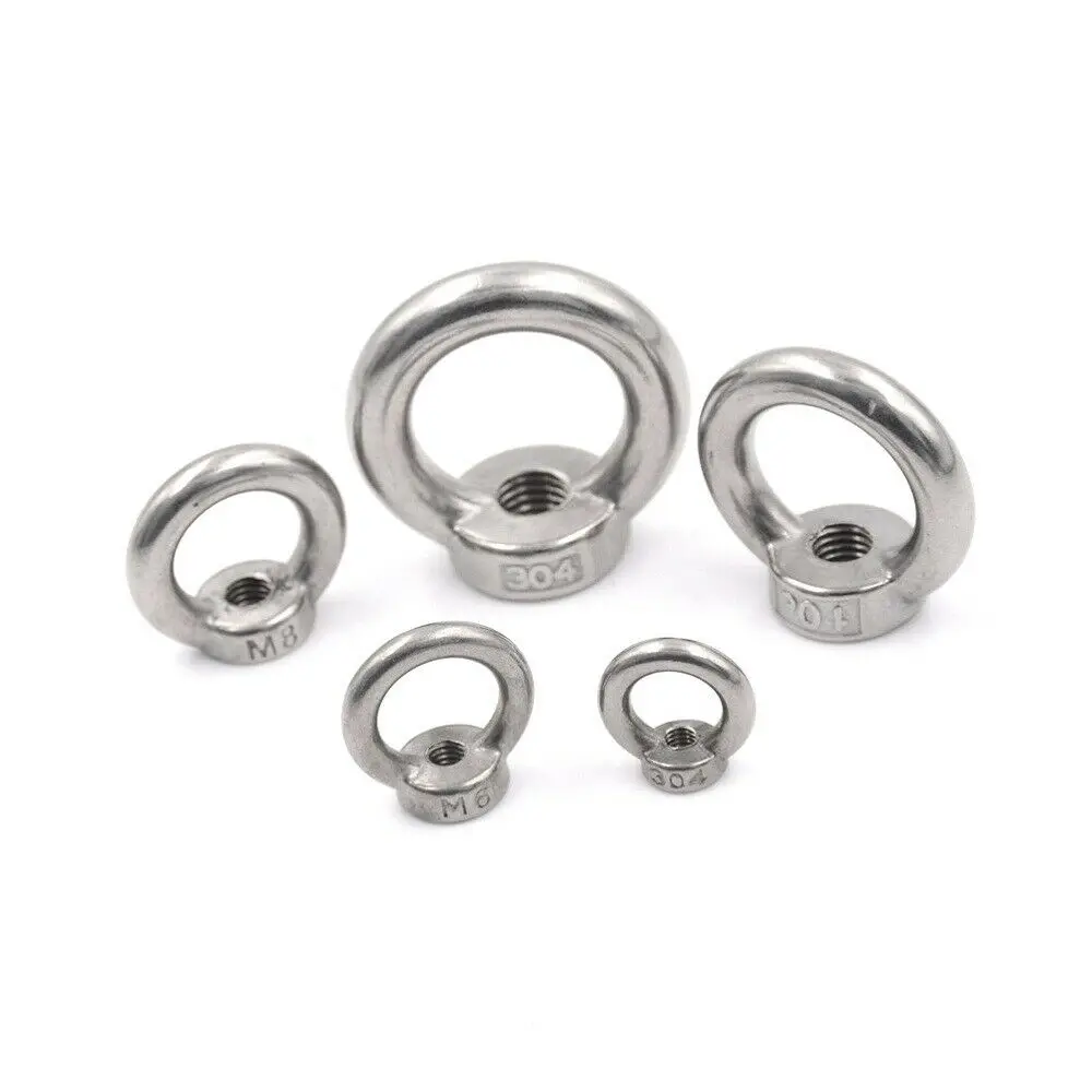 3Pcs Eye Nut Stainless Steel Marine Lifting Eye nut Ring Nut Loop Hole for Cable
