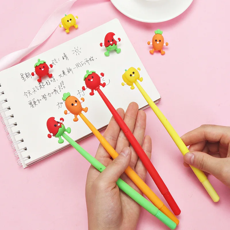 20 PCs Cute Creative Red Pepper Silicone Gel Pen Chili Cartoon Signature Pen Student Writing Office Supplies Gifts Wholesale