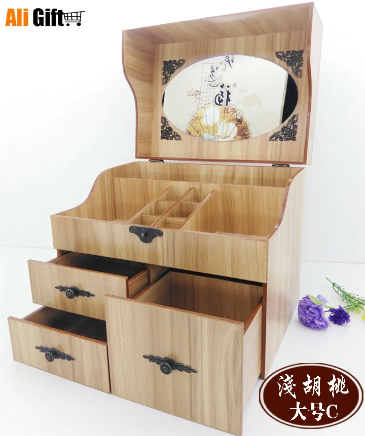 2021 New Solid Wood European Princess Jewelry Box Cosmetics Box Dresser Desk Box Drawer Type Simple Mirror Storage Boxes Wedding