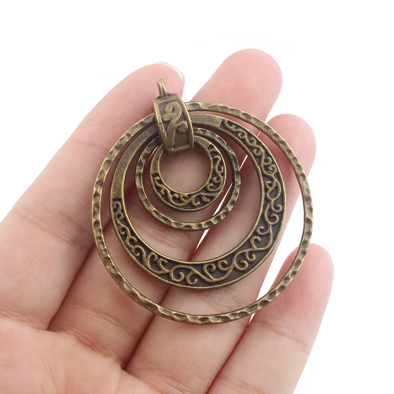 3pcs Antique Brown Color Ethnic Multicircle 4 Circle Moveable Hammered Crafts Pendant For Necklace Jewelry Making Craft 45mm