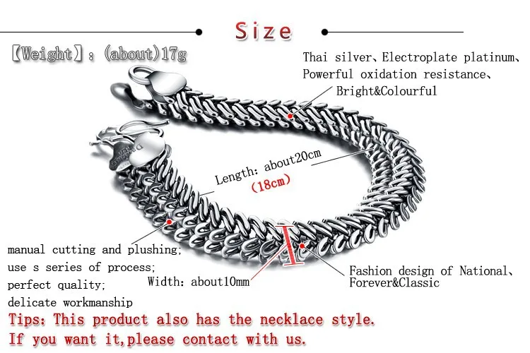 New Retro Style Design Thai Silver Men Bracelet;Retro Style Snake Chain;Brand Bracelet Men;925 Thai Silver Jewelry Soft Flat 10M