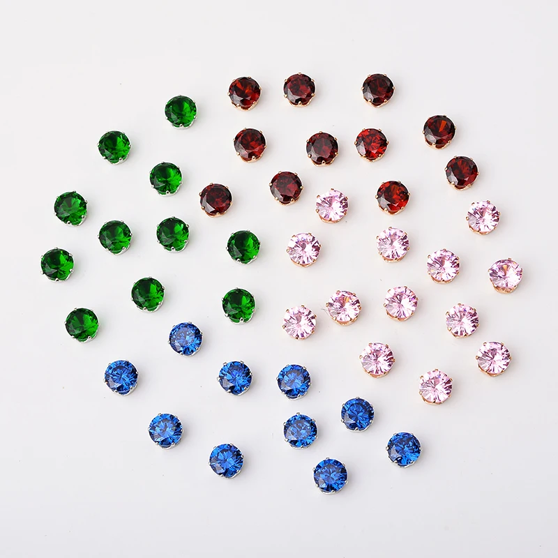 10pcs 6/8/10mm Round Rivoli Zircon With Claw Sew On Stone High Quality Pointback  Crystal Rhinestone DIY Clothing Accessories