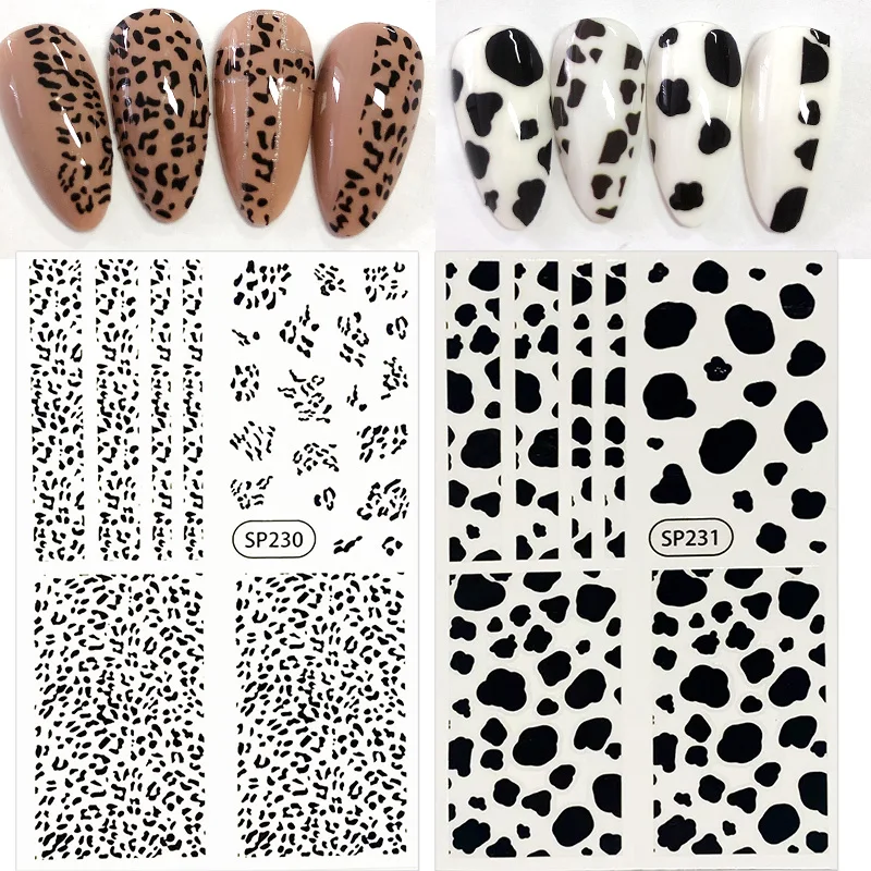 3D Zebra Cows Pattern Nail Stickers Nail Design Leopard Prints Sliders Animal Skins Foils Snake Pattern Manicures Decorations