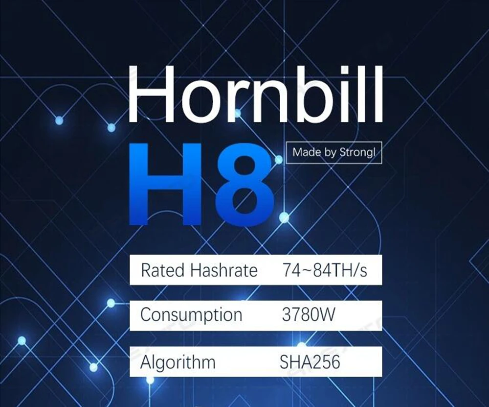 Hornbill h8は、7th/sのハッシュレートとstronguから3510ワットの電力消費が得られます