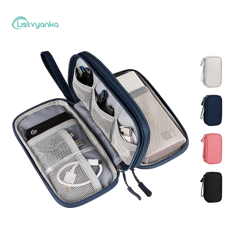 Cable Organizer Bag Double Layer Digital Storage Bag Travel Accessories Small Pouch Electronic Gadgets Charger Power Bank Case