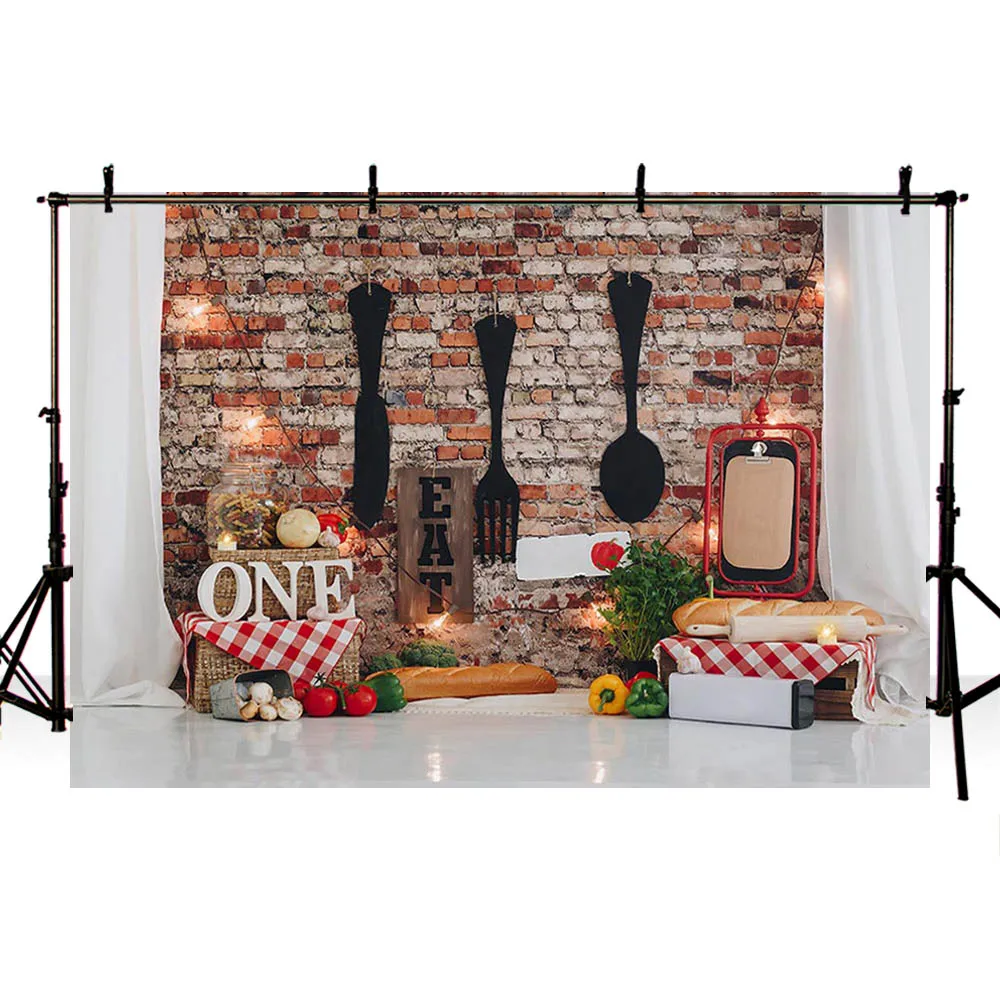 Photography Background Kitchen Food Vegetables Brick Wall Light Newborn 1st Birthday Backdrop Decor For Photo Studio Photozone