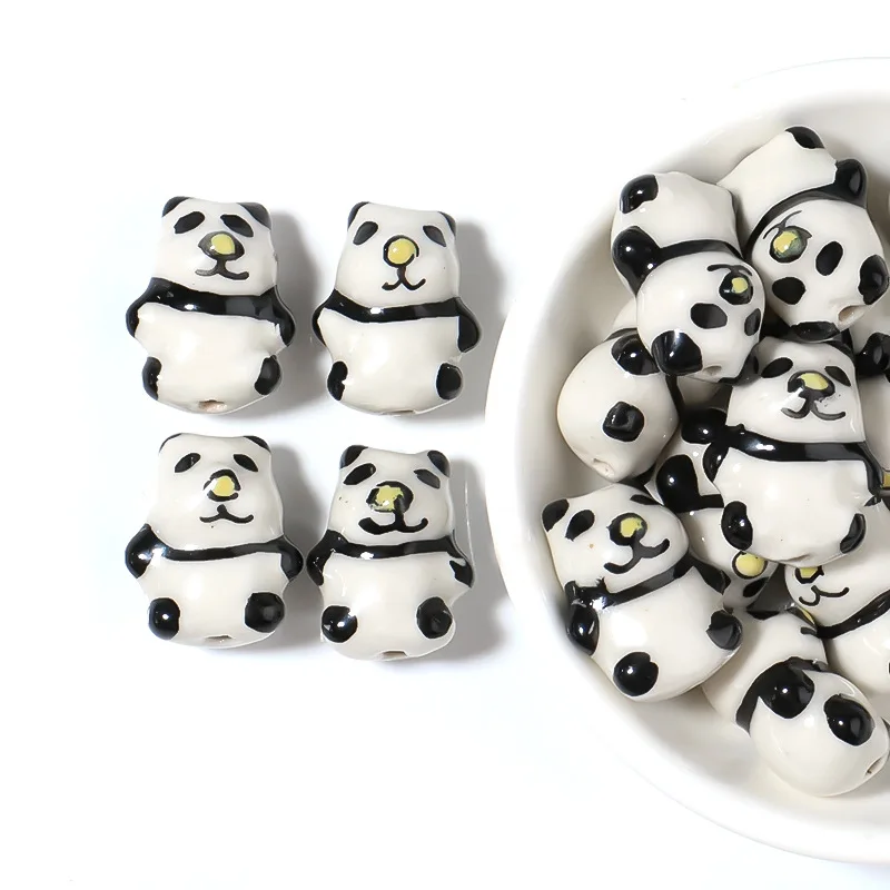 5pcs Hand Painted Panda Shape Ceramic Beads 15x19mm Loose Cute Animal Bead For Jewelry Making DIY Bracelet Necklace Pendant