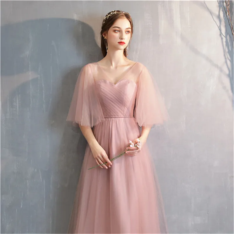 Gaun Pengiring Pengantin Pink Buatan Khusus Gaun Wanita Elegan Vestidos Putri Gaun Prom Pesta Pernikahan Tulle Gaun Formal Berenda