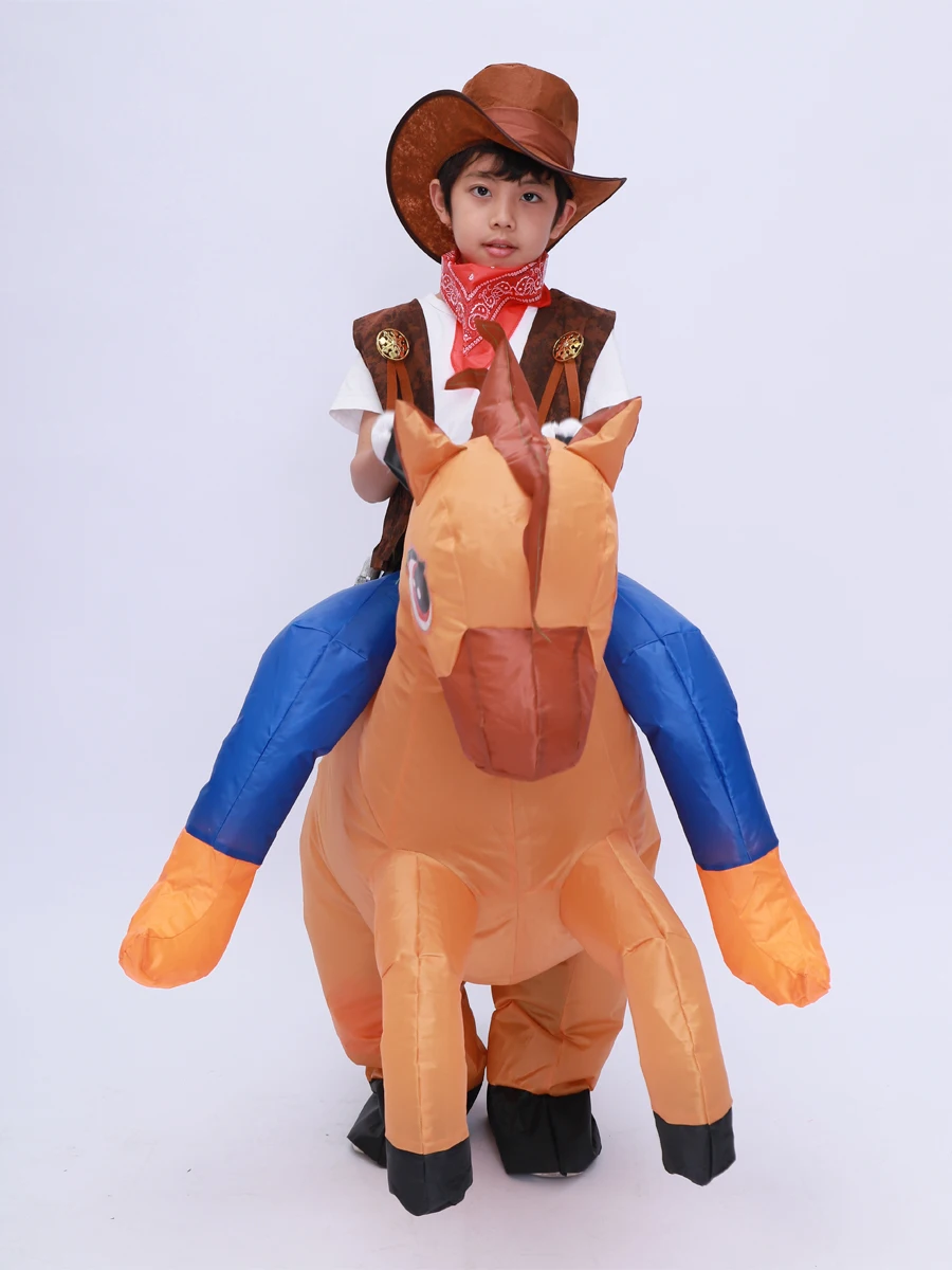 Costume da cavallo gonfiabile per bambini per bambini Cosplay ragazze ragazzi Cowboy giro cavallo divertente Halloween Purim Party gonfiato indumento disfrace