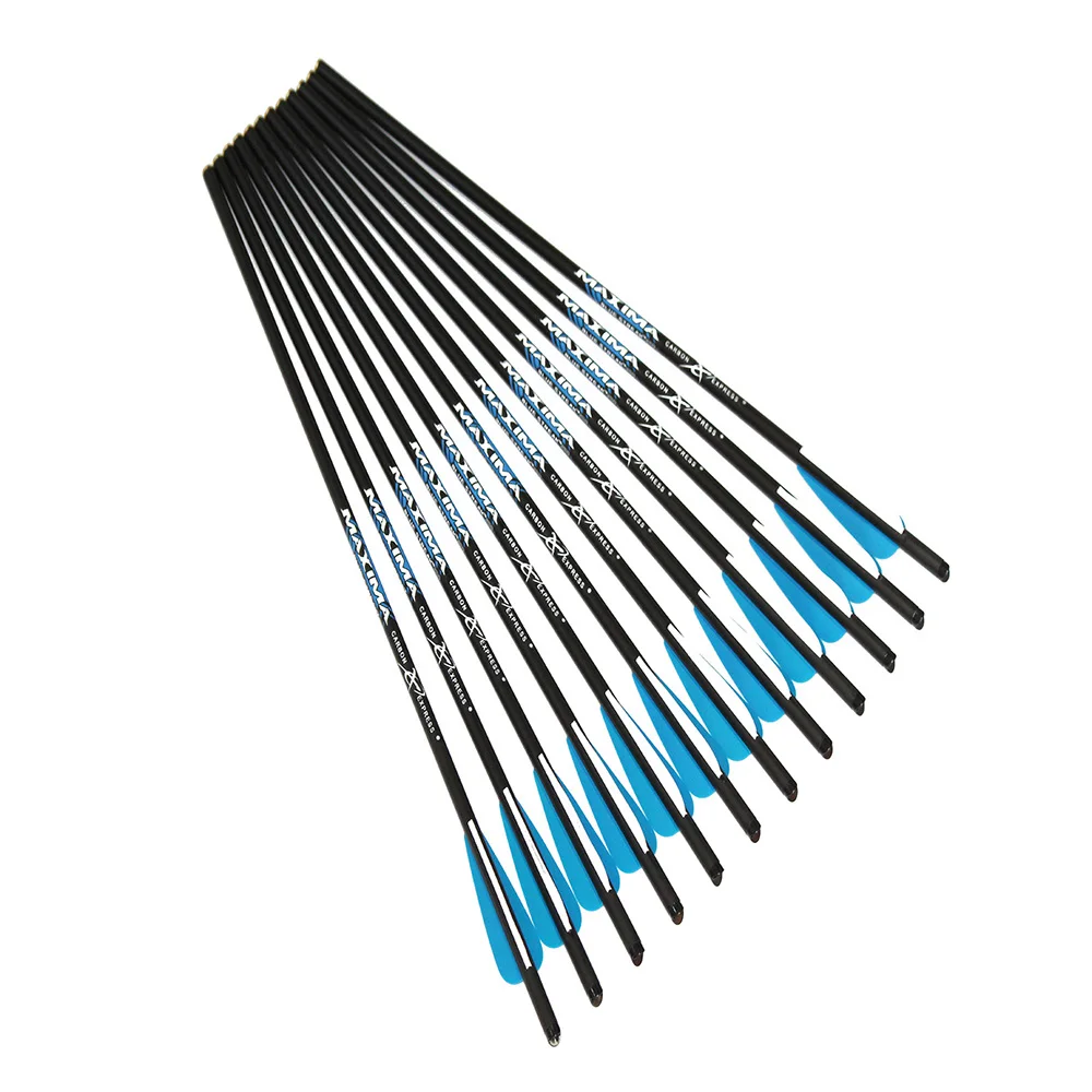 

12pcs Crossbow bolt carbon arrows 17 20 22" ID7.6mm 3" vane halfmoon arrow Nock for hunting archery