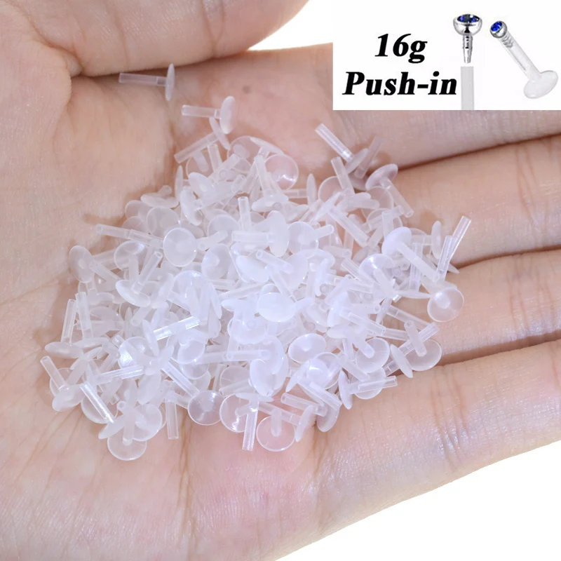 100Pcs Clear PTFE Not Allergy Lip Stud Base 16G 6-10mm Labret Lip Bar Ring Piercing Ear Cartilage Tragus piercing Body Jewelry