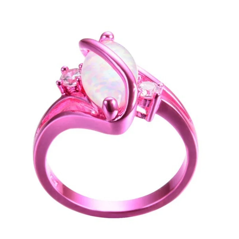 New Fashion Women Rings Pink Crystal Fine Jewelry Classic Wedding Engagement Bands Lady Birthday Gift For Girl Rings