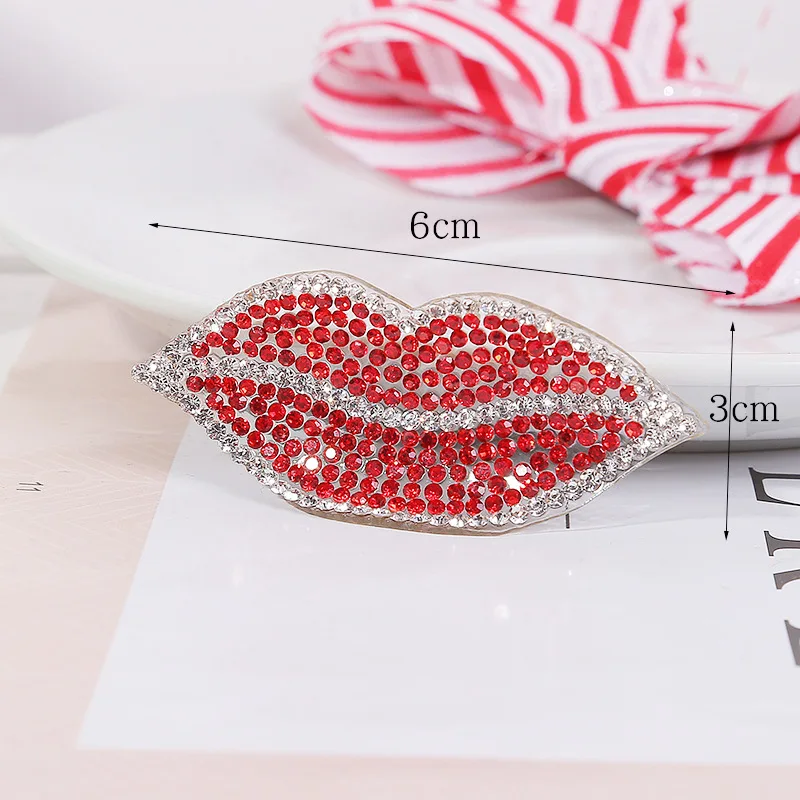 5pcs Small Size Rhinestones Red Lips Mouth Patches Iron on Clothing Vintage Applique Fashion Clothes Sticker Decoration Patch