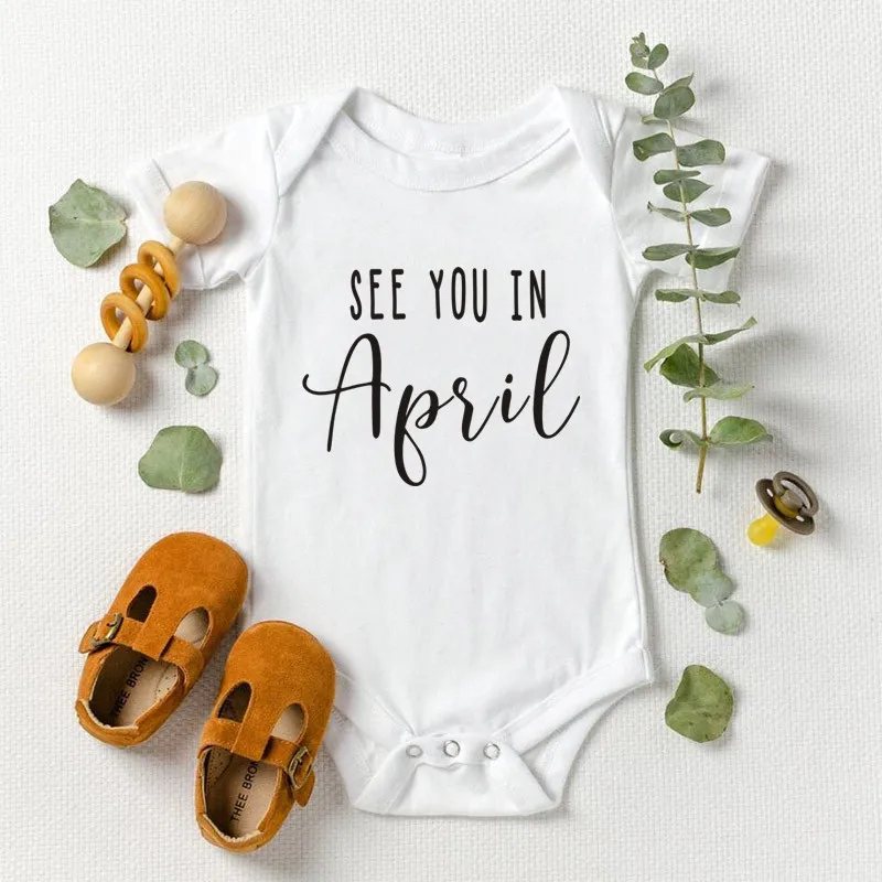 Baby Announcement See You In October Baby body Pregnancy Reveal Custom Romper Baby Shower Gift 100% Cotton