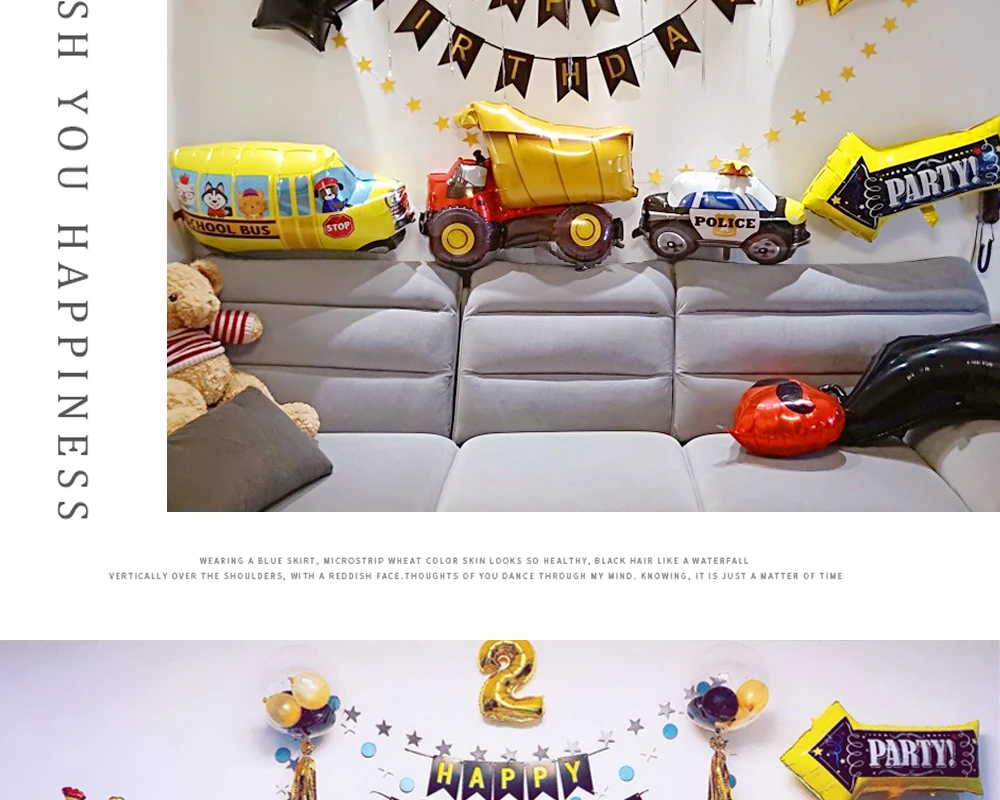 Flugzeug Auto Folie Helium Luftballons Bus Polizei Auto Feuerwehrauto Engineering Modell Ballon Junge Kinder Thema Geburtstag Party Dekoration – Detail 6