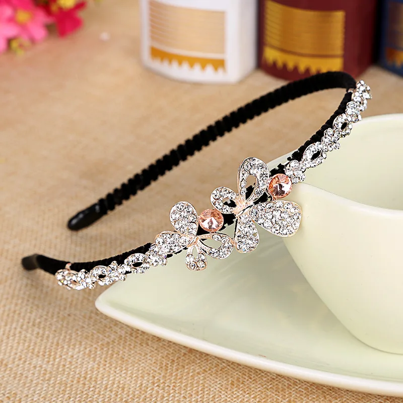 Korean Beautiful Shine Headband Diamond Rhinestone Flower Flora Head Hoop Creative Jewelry Ornaments Women Girls Accessories