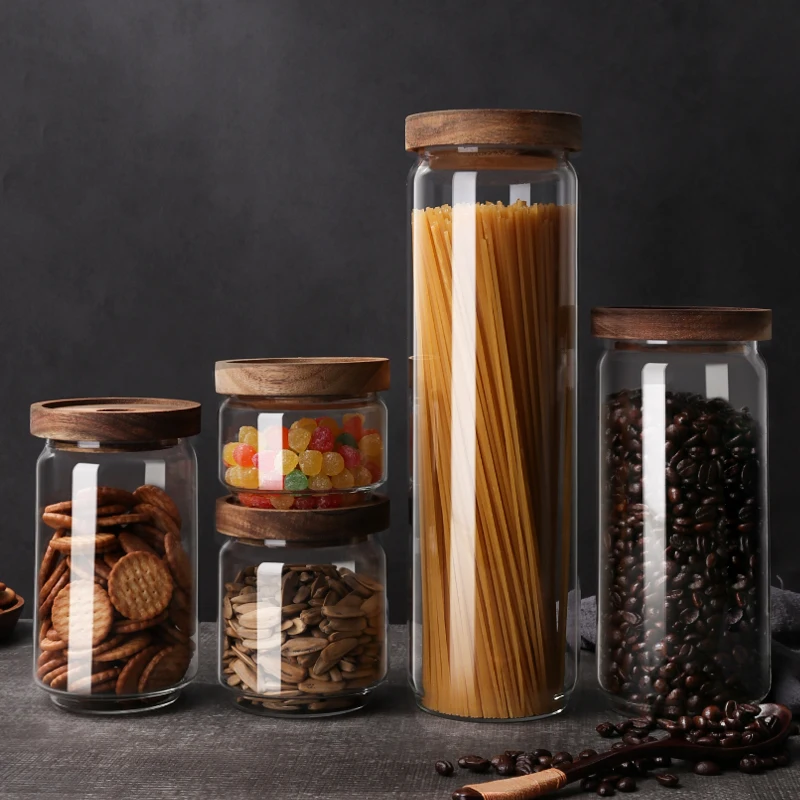 300ML Small Decorative Glass Tea Bottle Jars For Spice Food Candy Loose Tea Bags With Airtight Wood Lids Caps Stackable Vintage