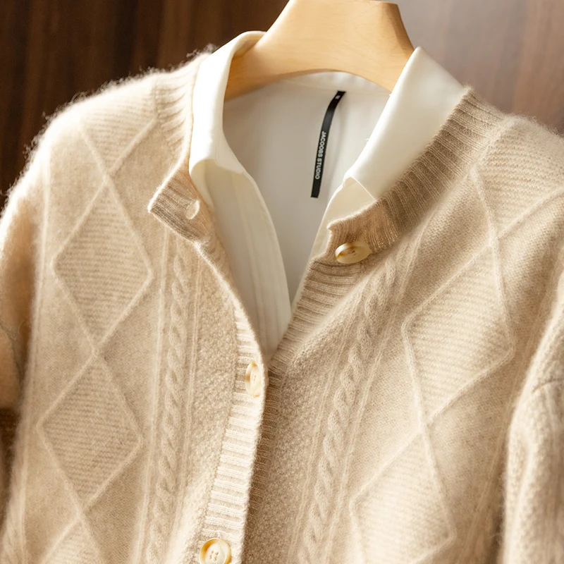 2021 autunno/inverno nuovo maglione di cashmere da donna girocollo cardigan maglione cappotto twist sciolto di grandi dimensioni lavorato a maglia