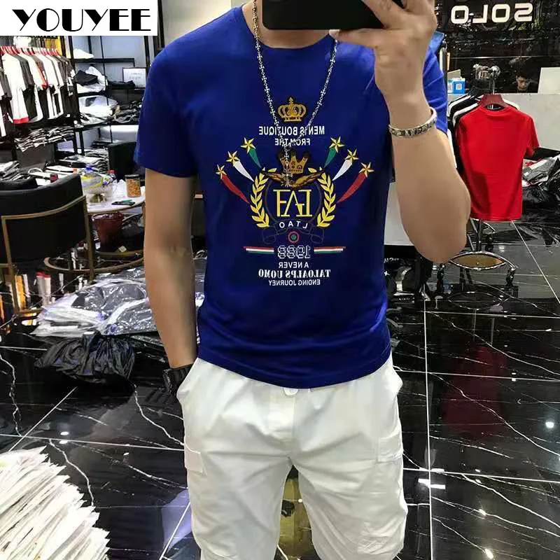 Men's T-shirt Embroidery Printing European Summer New Tide Brand Mercerized Cotton High-Quality O-Neck Top Youth Clothing 4xl