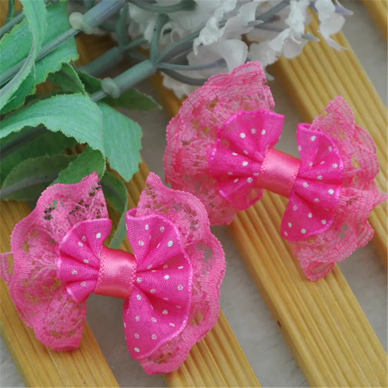 40Pcs Lace Organza Ribbon Bows Flowers Wedding Decoration Applique A088