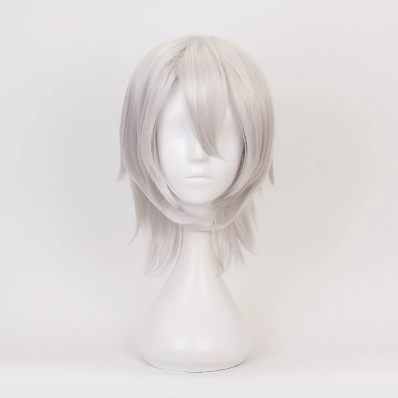 Kimetsu no Yaiba Uzui Tengen Cosplay Short Silvery White Synthetic Hair Halloween Party + Wig Cap