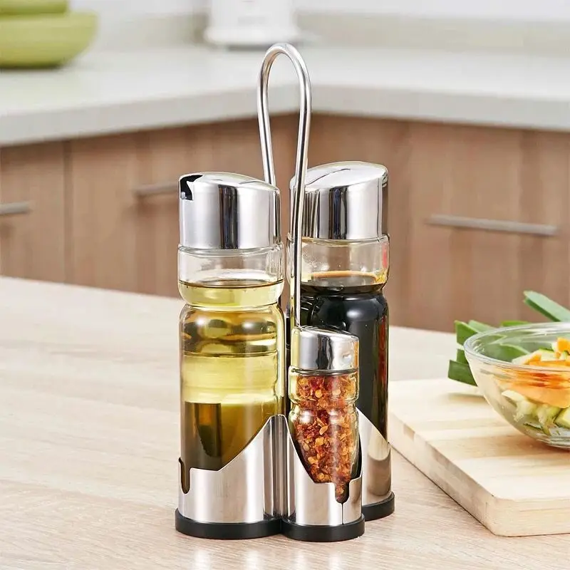 Table Classical Glass Oil and Soy Sauce Vinegar Bottle Pepper Salt Spice Jars Set