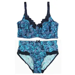 New Women's Full Cup Bra Set Push Up Sexy Lace Bra Cotton Briefs Sets Underwear Minimizer Bra Unlined Big Size 36D-46G