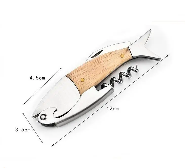 Professional Stainless Steel Wooden Fish Bones Wine Opener Bottle Corkscrew Opener Premium Corkscrew For Red Wine ni195