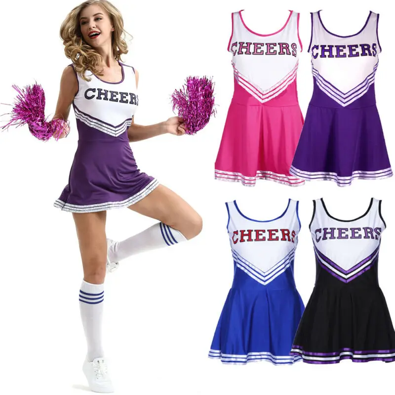 Womens Cheerleader Kostuum Fancy Dress Cheer Leader Swing Rok Kostuum Uniform