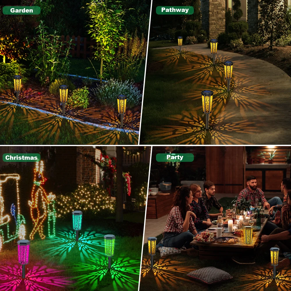 6 Pcs Solar Light IP65 Outdoor Waterproof LED Solar Garden Lights 2 Color Modes Solar  Landscape Lighting Lawn Lamp