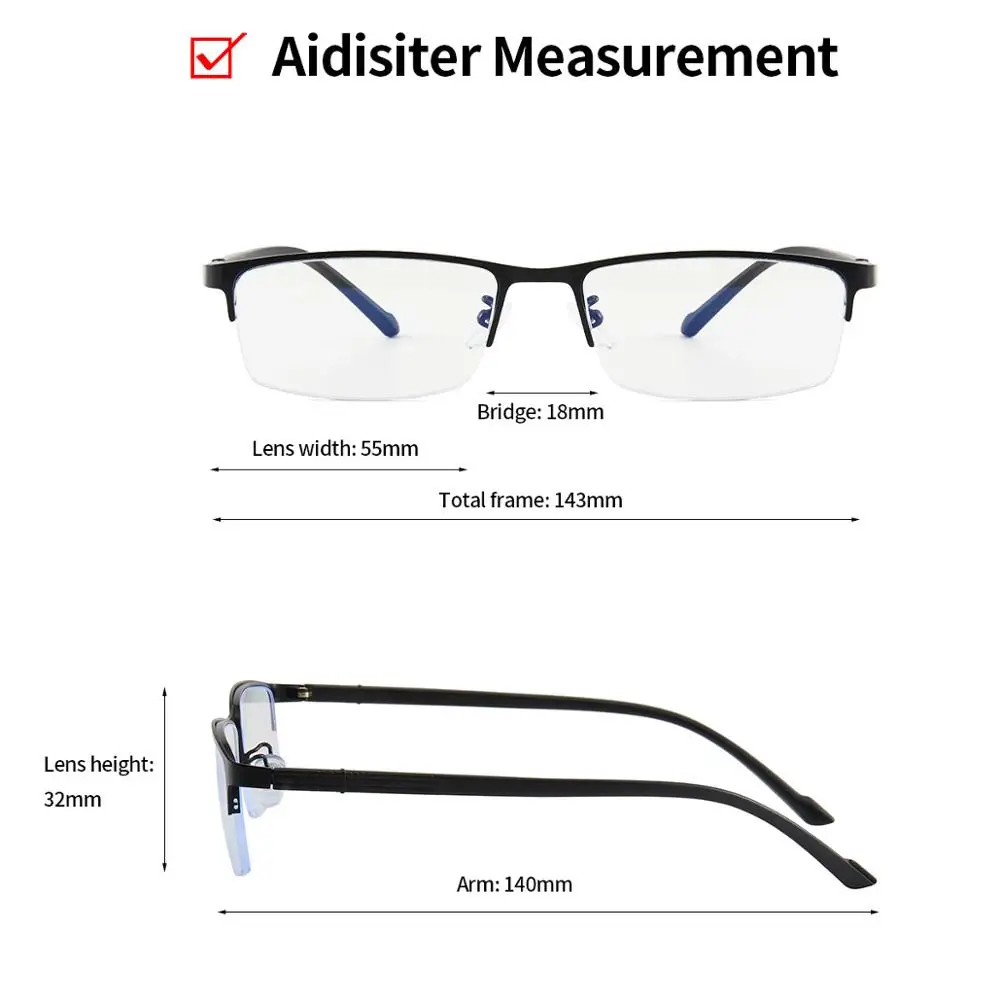 Anti Blue Light Metal Half Frame Myopia Glasses Men Ultralight Finished Shor Sighted Eyewear Women -1.0 -1.5 -2.0 -3.0 -4.0