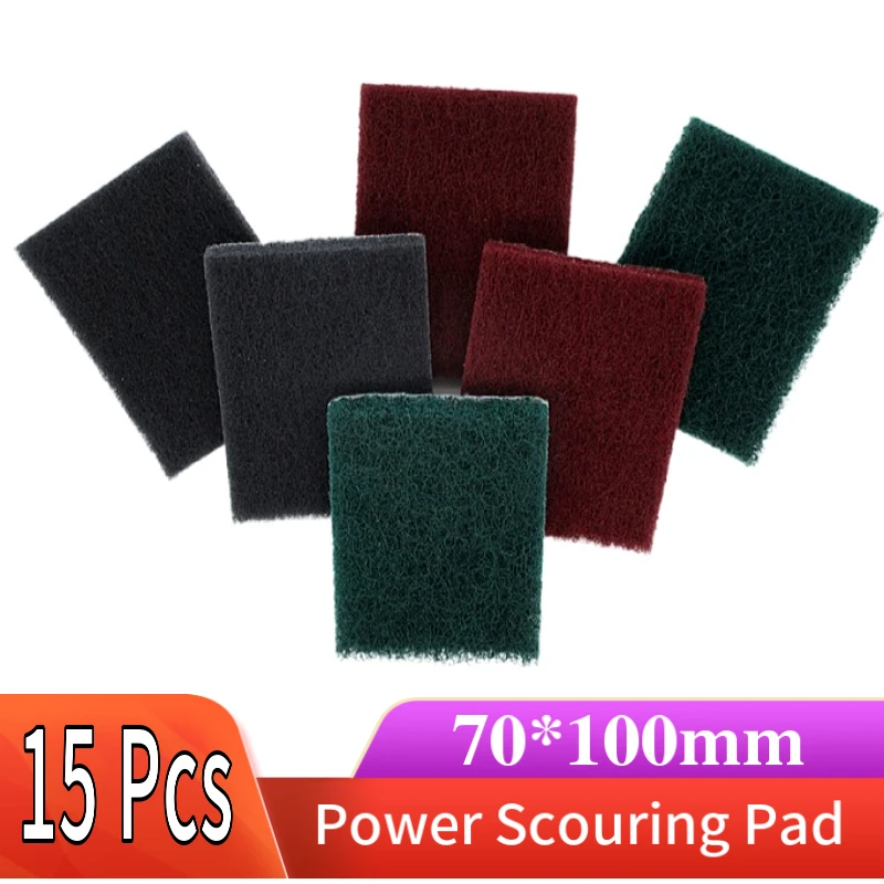 70x100MM Multi-purpose Industrial Scouring Pad Hook and Loop, 240 to 800 Grit Heavy Duty Nylon Cleaning Cloth (Pack of 15)