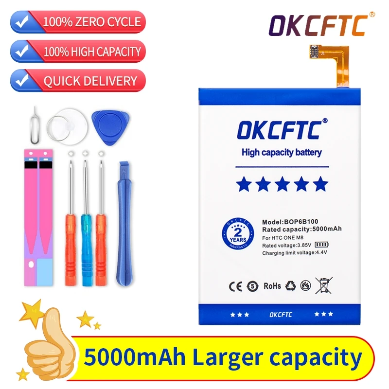 Original Battery for HTC ONE M8 one 2 BOP6B100 M8T M8X M8D E8 M8SW M8ST M8SD Replacement Batteries Bateria+Tools