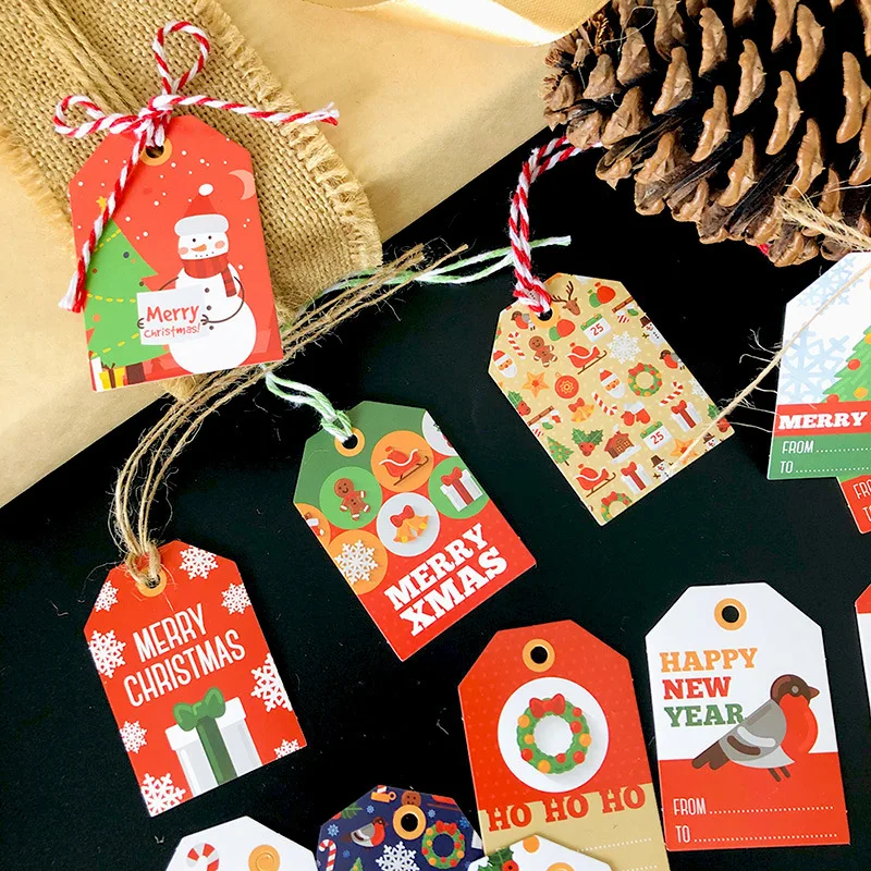 48 PCS Christmas Gift Tags with Jute Twine String for DIY Xmas Holiday Present Wrap Stamp and Label Package Name Card