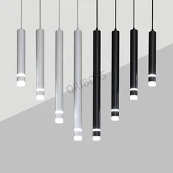 QIUBOSS-luces colgantes LED de tubo largo, lámpara regulable, decoración de tubería, 7W, cilindro COB, lámpara colgante de techo para habitación, cocina y dormitorio