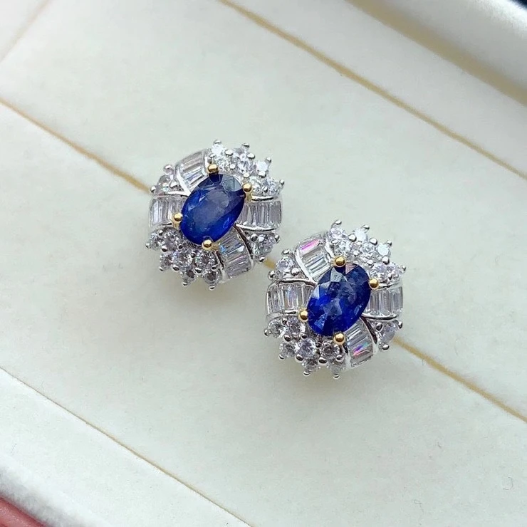 

KJJEAXCMY fine jewelry 925 sterling silver inlaid natural sapphire ear studs lovely ladies earrings support testing