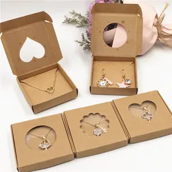 Boîtes à bijoux en papier kraft faites à la main, présentoirs d'emballage, coffrets cadeaux pour colliers et boucles d'oreilles marron, 6x6x1cm, 6x6x1,5 cm, 50 ensembles