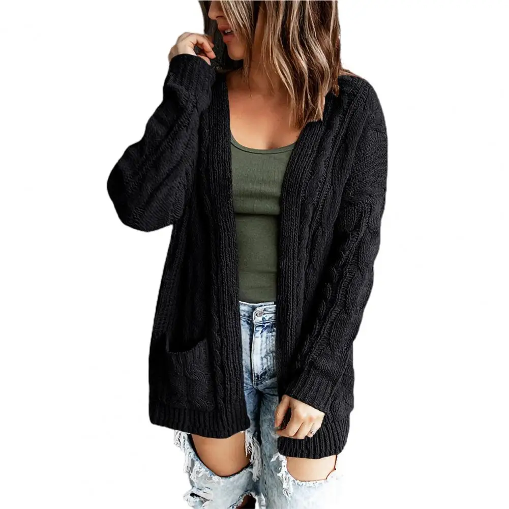 Women Sweater Coat Twist Pattern Loose Autumn Winter Warm Pure Color Cardigan for Daily Wear