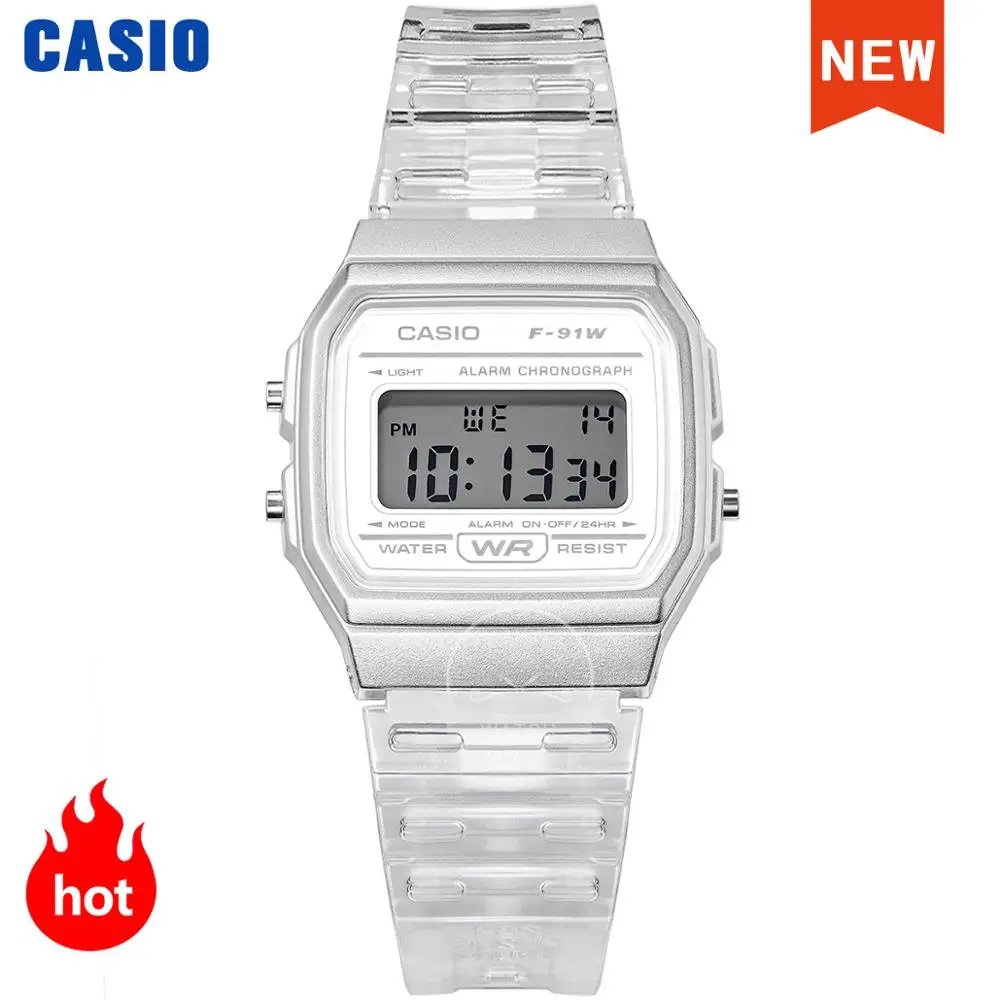 Casio Men Women Watches Casual Transparent LED Digital Sport Watch Lover\'s Gift Clock Waterproof Children  skiing watch  F-91W