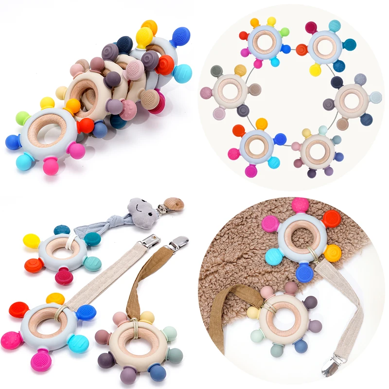 New Color Silicone Teething Infant Chewing Newborn Accessories Baby Healthy Molar Teether Toy BPA Free Wooden Ring Nursing Gift