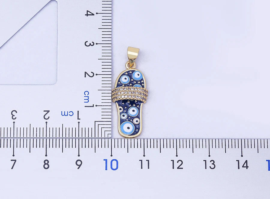 Nidin Mirco Pave CZ Rhinestone Enamel Slipper Pendant For Women Blue Evil Eye Necklace Chain Gold Plated Party Summer Jewelry