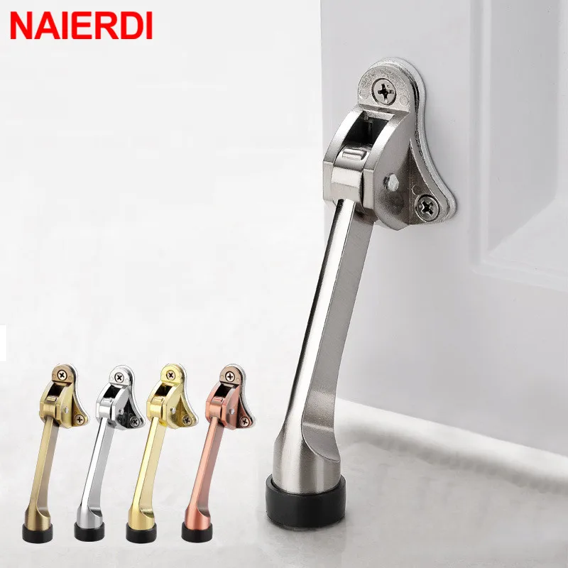 NAIERDI Kickdown Door Stopper Zinc Alloy Foot-Operated Lever Door Stops Non-Slip Rubber Adjustable Door Holder Hardware