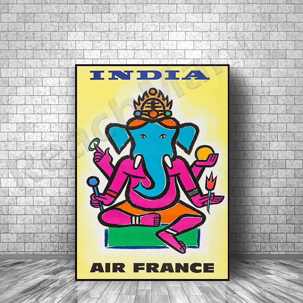 

1959 Air France Retro Poster // India // Indian God Ganesha // Retro Poster // Retro Travel Poster