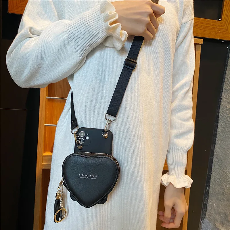 كبير الحب القلب محفظة أحمر الشفاه حقيبة كروسبودي الحبل فتاة هدية القضية آيفون 16 برو ماكس 15 12 11 13 14 برو ماكس Xs Xr 8plus غطاء