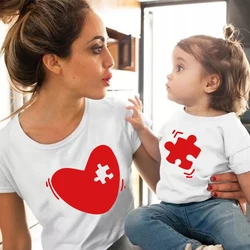 Camiseta de olhar combinando família, amor, mamãe e menina manga, curta, mãe e filha, roupas infantis bebê, tops bonitos, verão