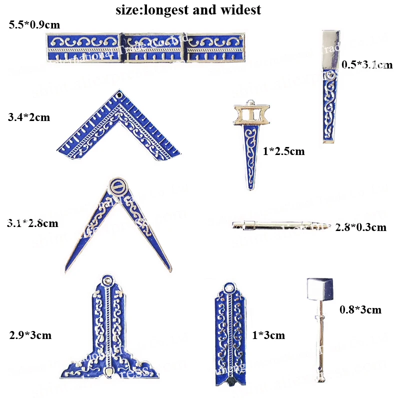 Masonic Miniature Working Tools one Set with black or blue Velvet bag Mason Freemason Gift 9 pieces commemorative for present