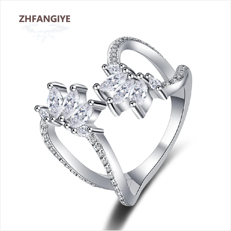 

ZHFANGIYE Elegant Rings 925 Silver Jewelry with Zircon Gemstone Ornaments Open Finger Ring for Women Wedding Party Bridal Gift