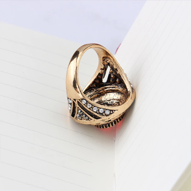 BUCOMEOI Royal Style Colorful Crystal Turkish Wide Ring Turkey Flower Round Resin Party Jewelry Vintage Lady Finger Ring